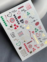 Nail Water Decal CF-205 | Nail Water Decals | Love Phrases & Hearts with Gold Accents - UASLIDER