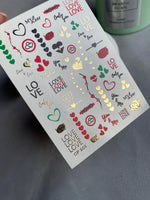 Nail Water Decal CF-205 | Nail Water Decals | Love Phrases & Hearts with Gold Accents - UASLIDER