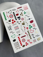 Nail Water Decal CF-205 | Nail Water Decals | Love Phrases & Hearts with Gold Accents - UASLIDER