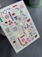 Nail Water Decal CF-205 | Nail Water Decals | Love Phrases & Hearts with Gold Accents - UASLIDER