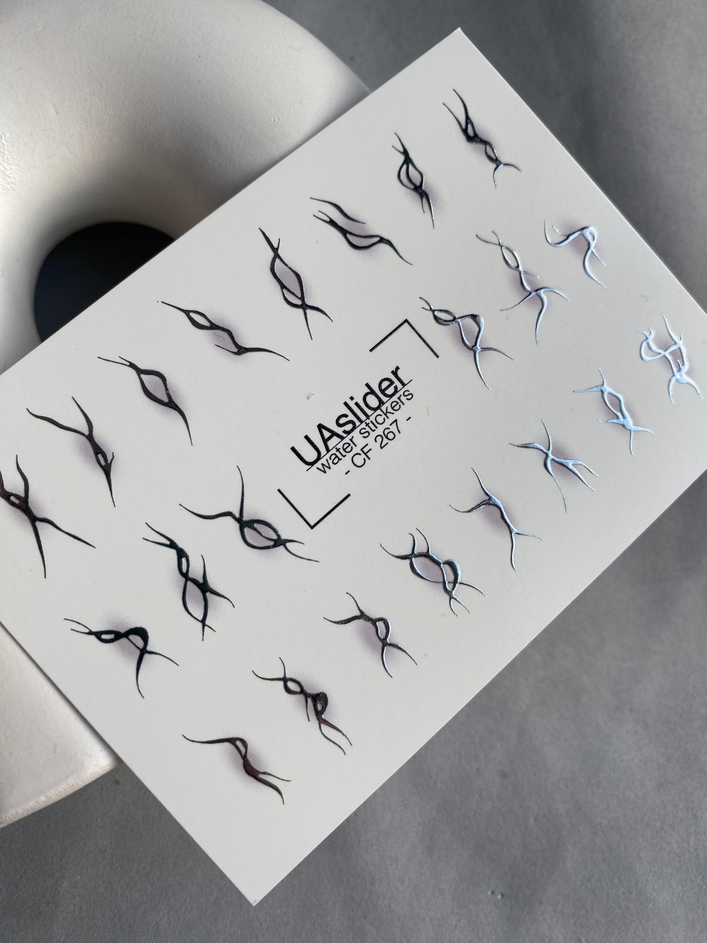 Nail Water Decal CF-267 | Abstract Water Slide Nail Decals | Black & Silver Wave Silhouettes