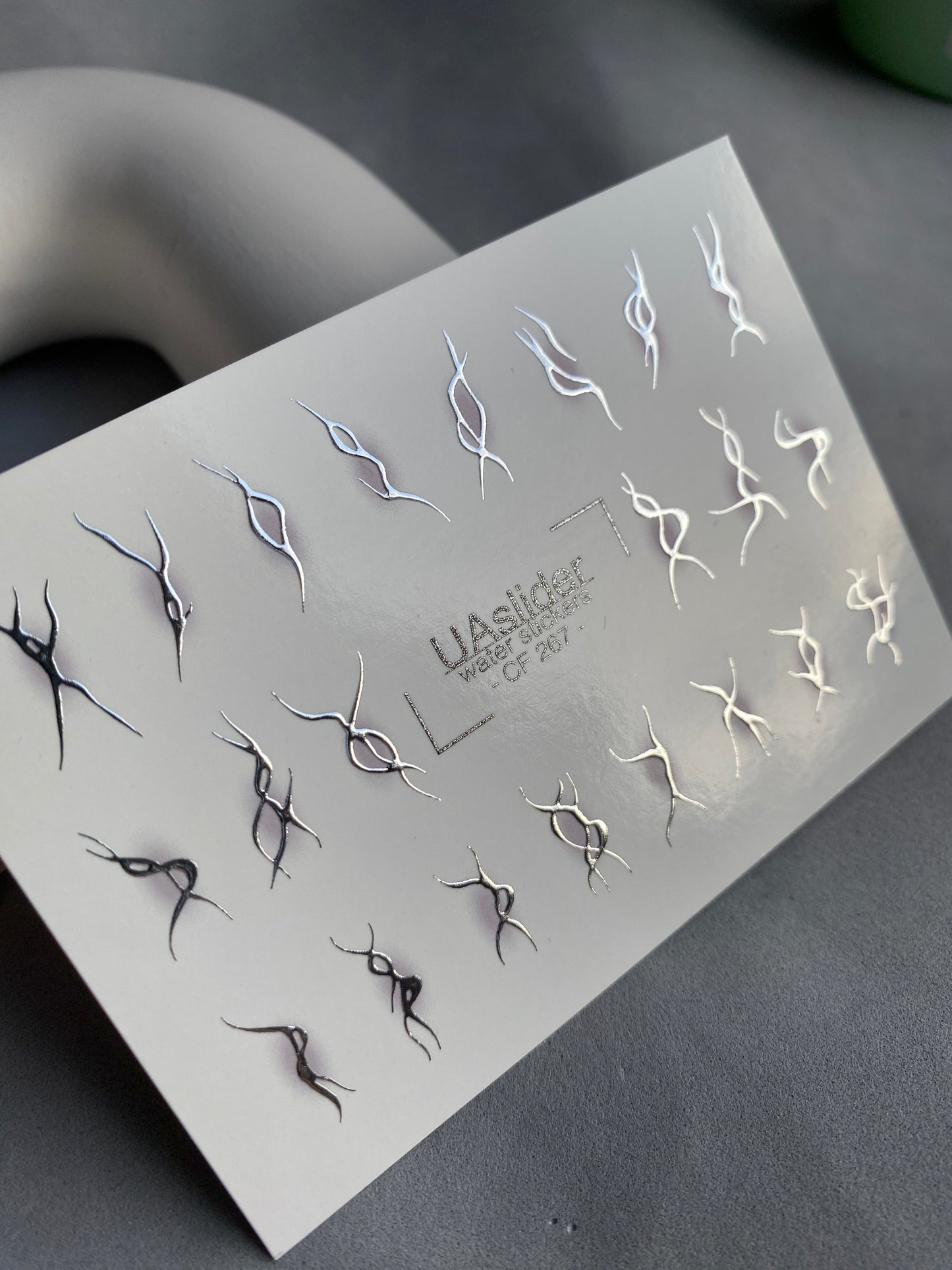 Nail Water Decal CF-267 | Abstract Water Slide Nail Decals | Black & Silver Wave Silhouettes