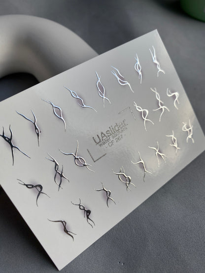 Nail Water Decal CF-267 | Abstract Water Slide Nail Decals | Black & Silver Wave Silhouettes