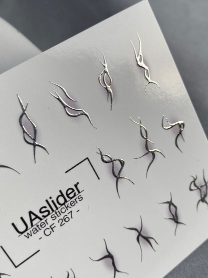 Nail Water Decal CF-267 | Abstract Water Slide Nail Decals | Black & Silver Wave Silhouettes