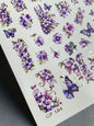 Nail Water Decal CF-184 | Nail Water Decals | Purple Flowers & Butterflies with Gold Accents