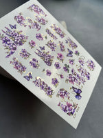 Nail Water Decal CF-184 | Nail Water Decals | Purple Flowers & Butterflies with Gold Accents - UASLIDER