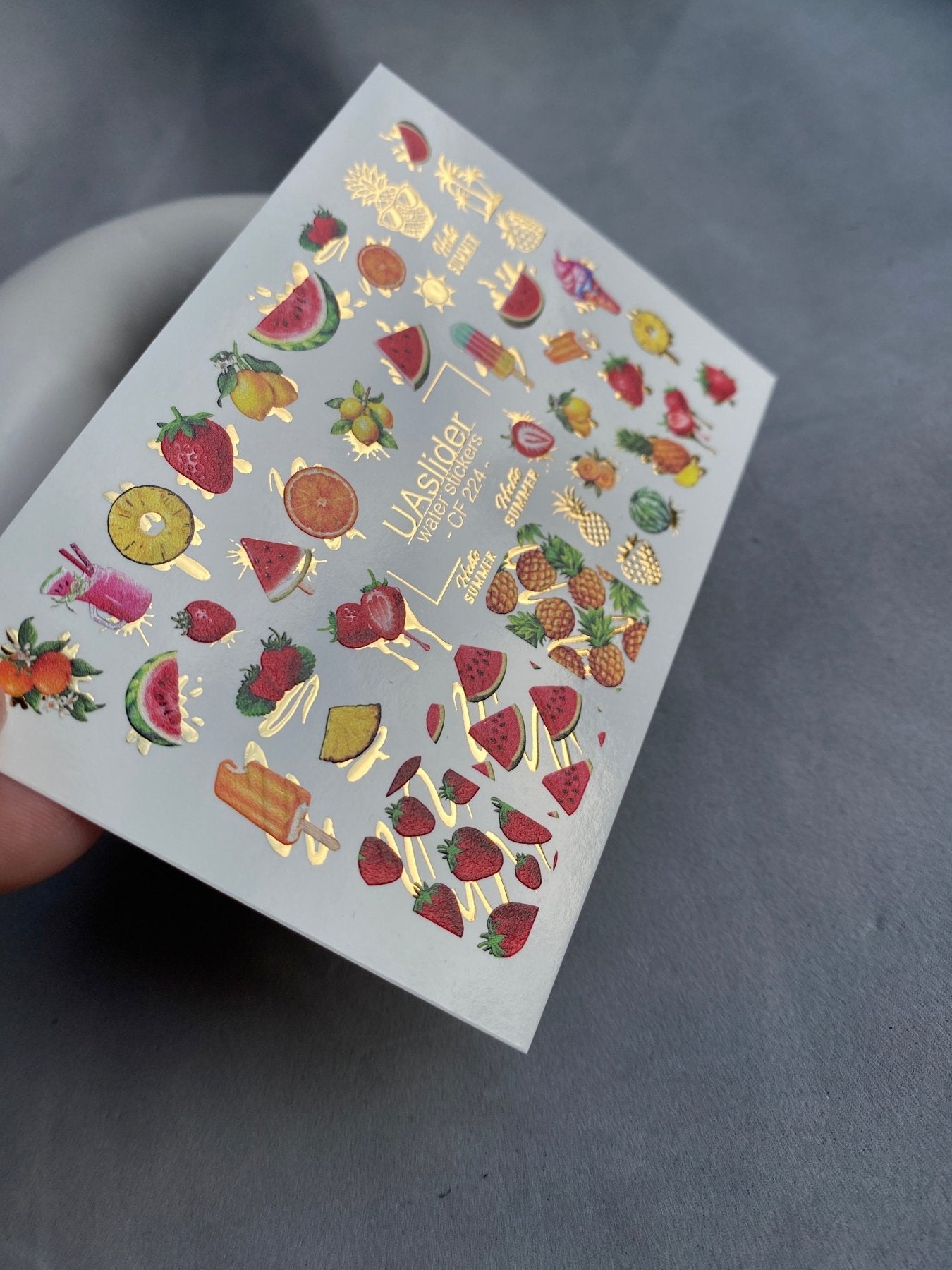 Nail Water Decal CF-224 | Fruit Water Slide Nail Decals | Summer Fruits & Ice Cream with Gold - UASLIDER