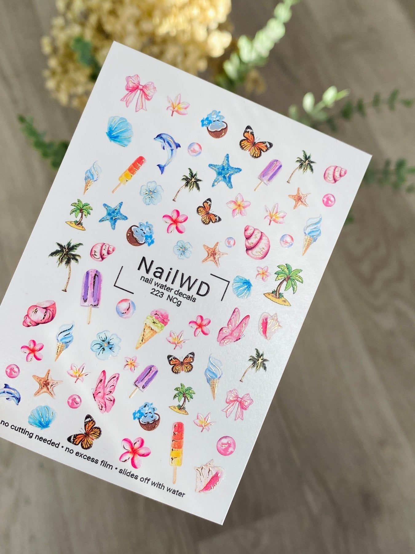 Nail Water Decal 223 Nail WD | Water Slide Nail Decals with Summer Elements | Tropical Beach Nail Art