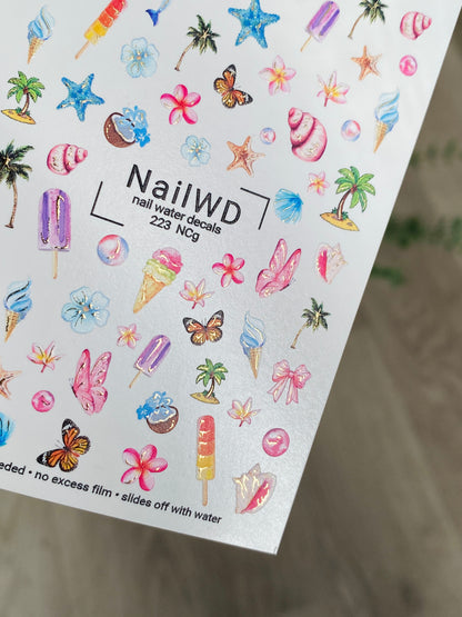Nail Water Decal 223 Nail WD | Water Slide Nail Decals with Summer Elements | Tropical Beach Nail Art