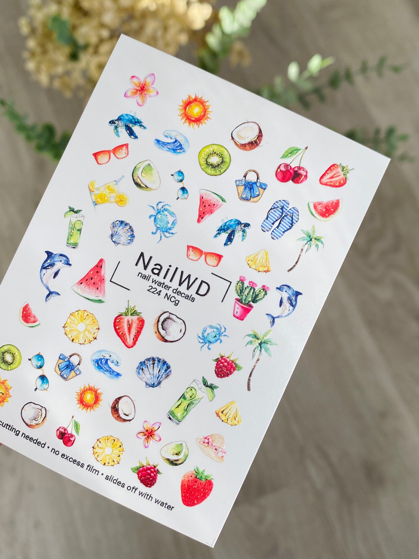 Nail Water Decal 224 Nail WD | Water Slide Nail Decals with Summer Fruits and Sea Motifs | Tropical Vacation Nail Art