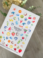 Nail Water Decal 224 Nail WD | Water Slide Nail Decals with Summer Fruits and Sea Motifs | Tropical Vacation Nail Art