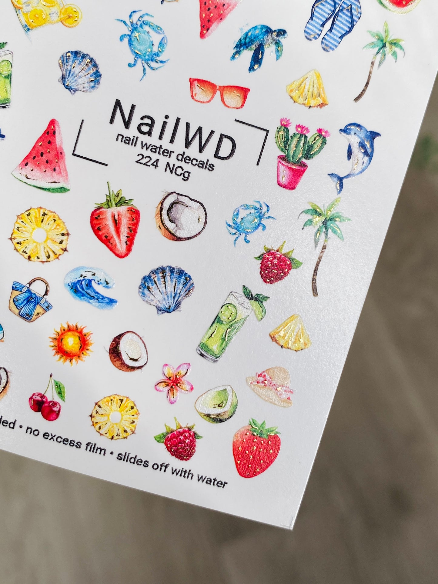 Nail Water Decal 224 Nail WD | Water Slide Nail Decals with Summer Fruits and Sea Motifs | Tropical Vacation Nail Art