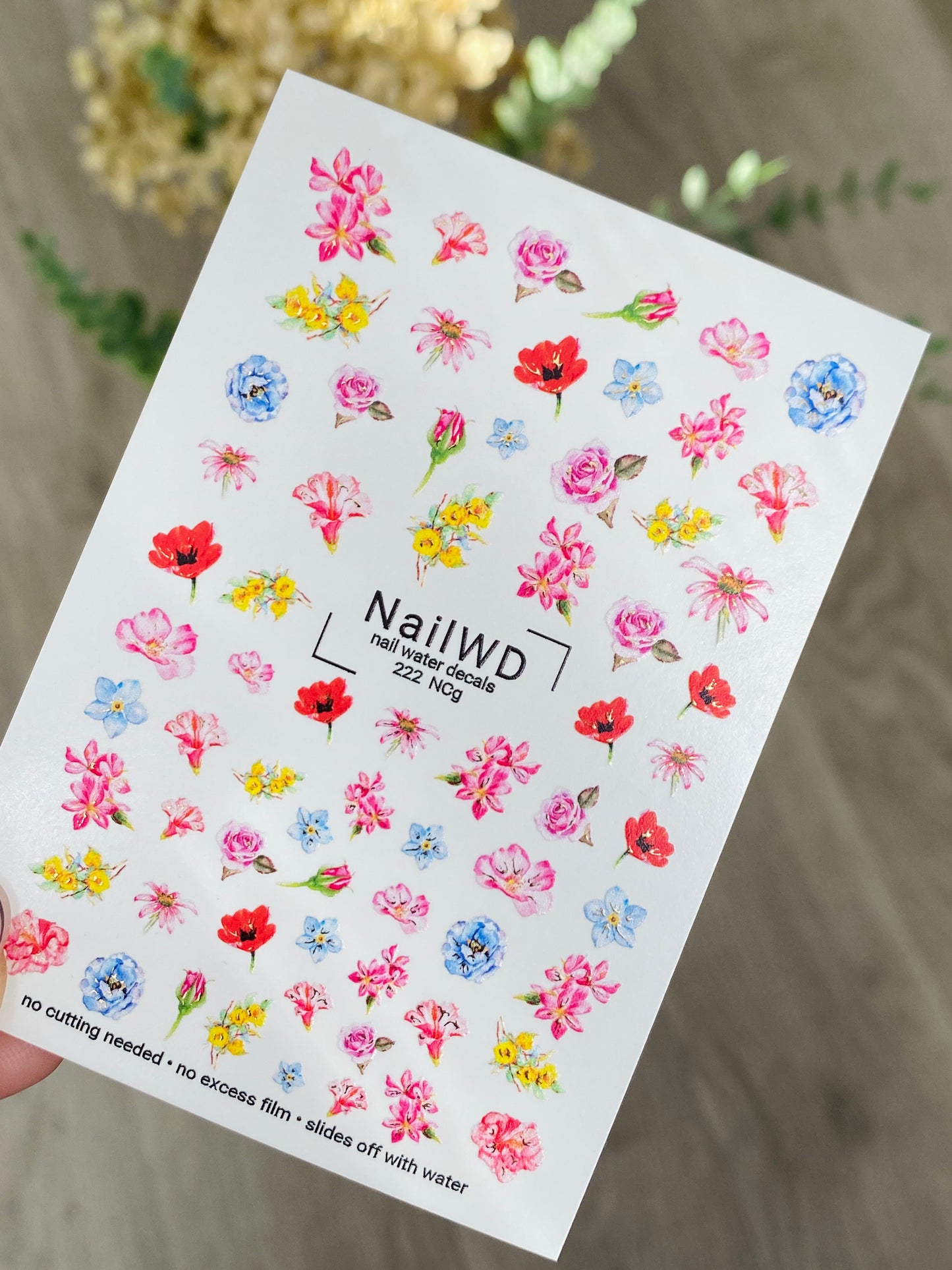 Nagu ūdens uzlīme 222 Nagu WD | Ūdens slīdēšanas nagu uzlīmes ar jauktām ziedu motīviem | Krāsaina ziedu nagu māksla