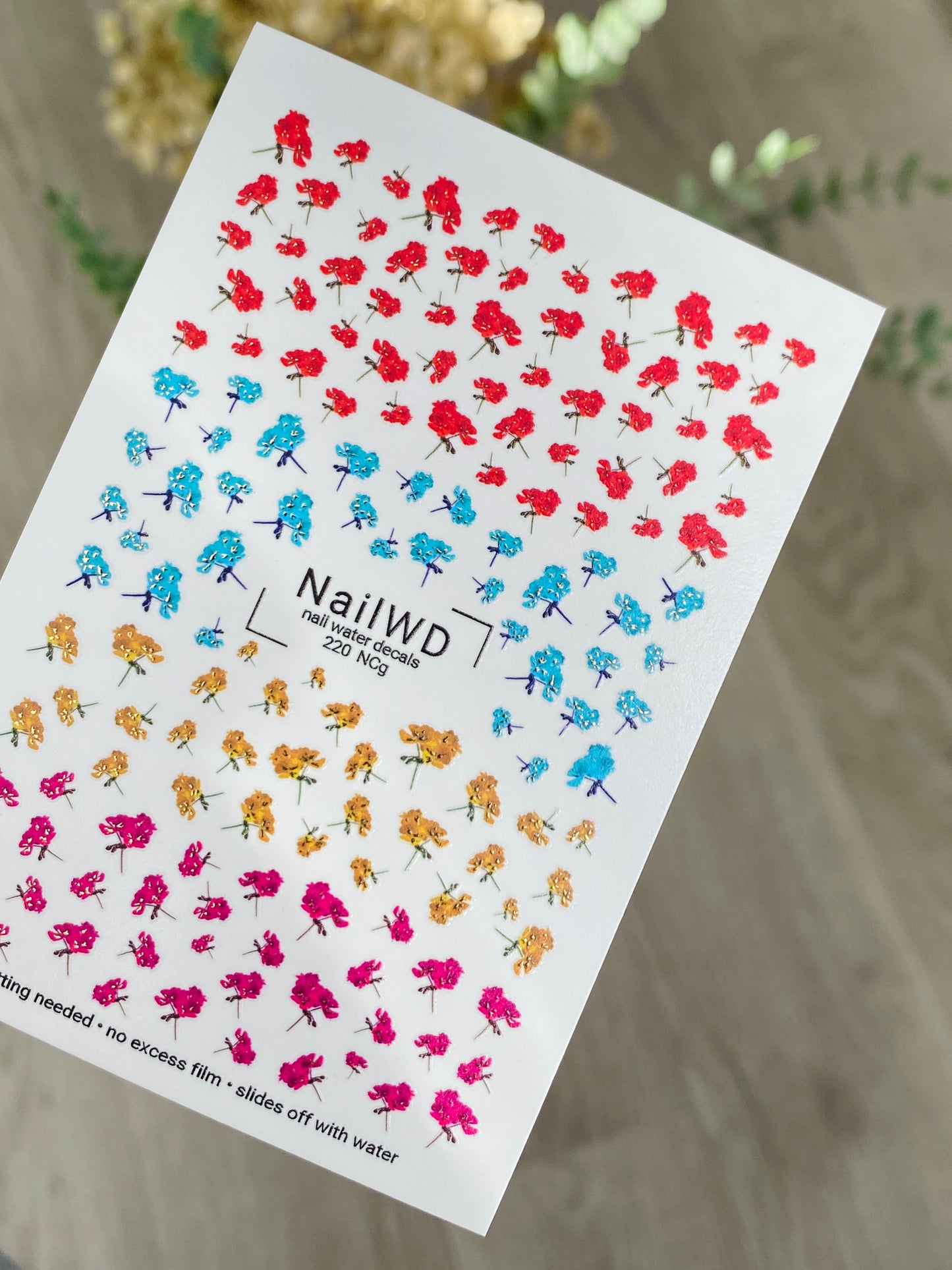 Nail Water Decal 220 Nail WD | Water Slide Nail Decals with Colorful Mini Flowers | Multicolor Floral Nail Art