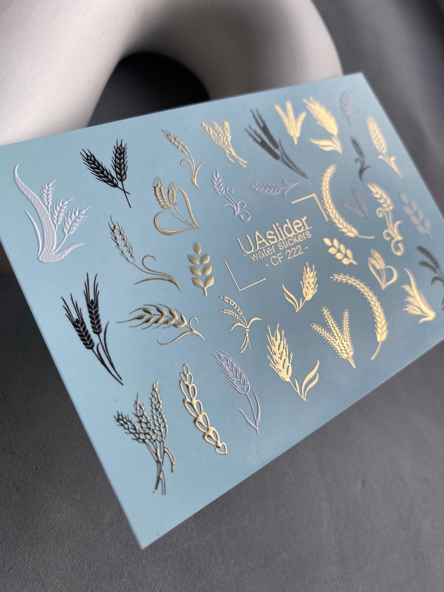 Nail Water Decal CF-222 | Botanical Water Slide Nail Decals | Wheat Ears & Gold Foil