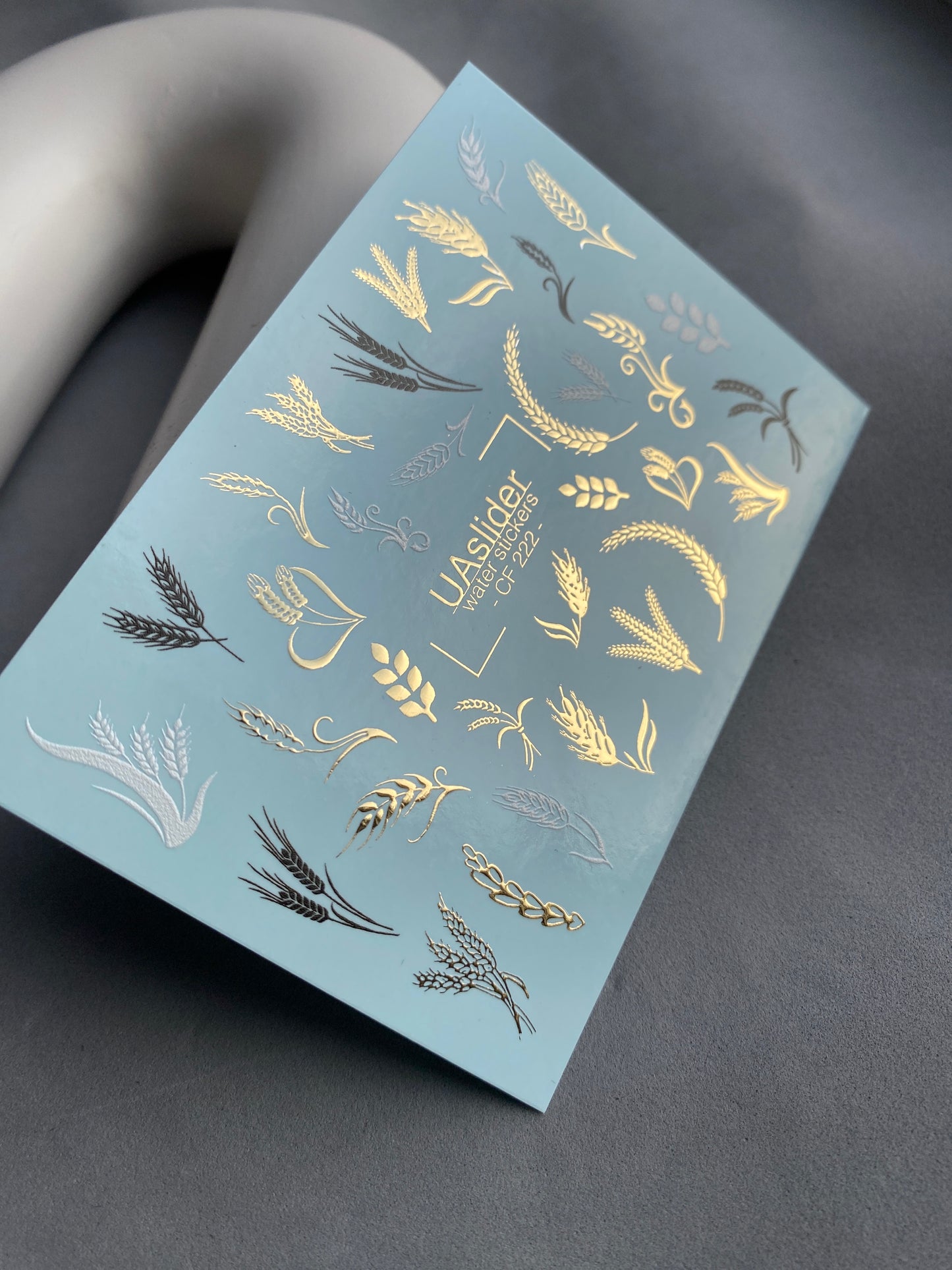 Nail Water Decal CF-222 | Botanical Water Slide Nail Decals | Wheat Ears & Gold Foil