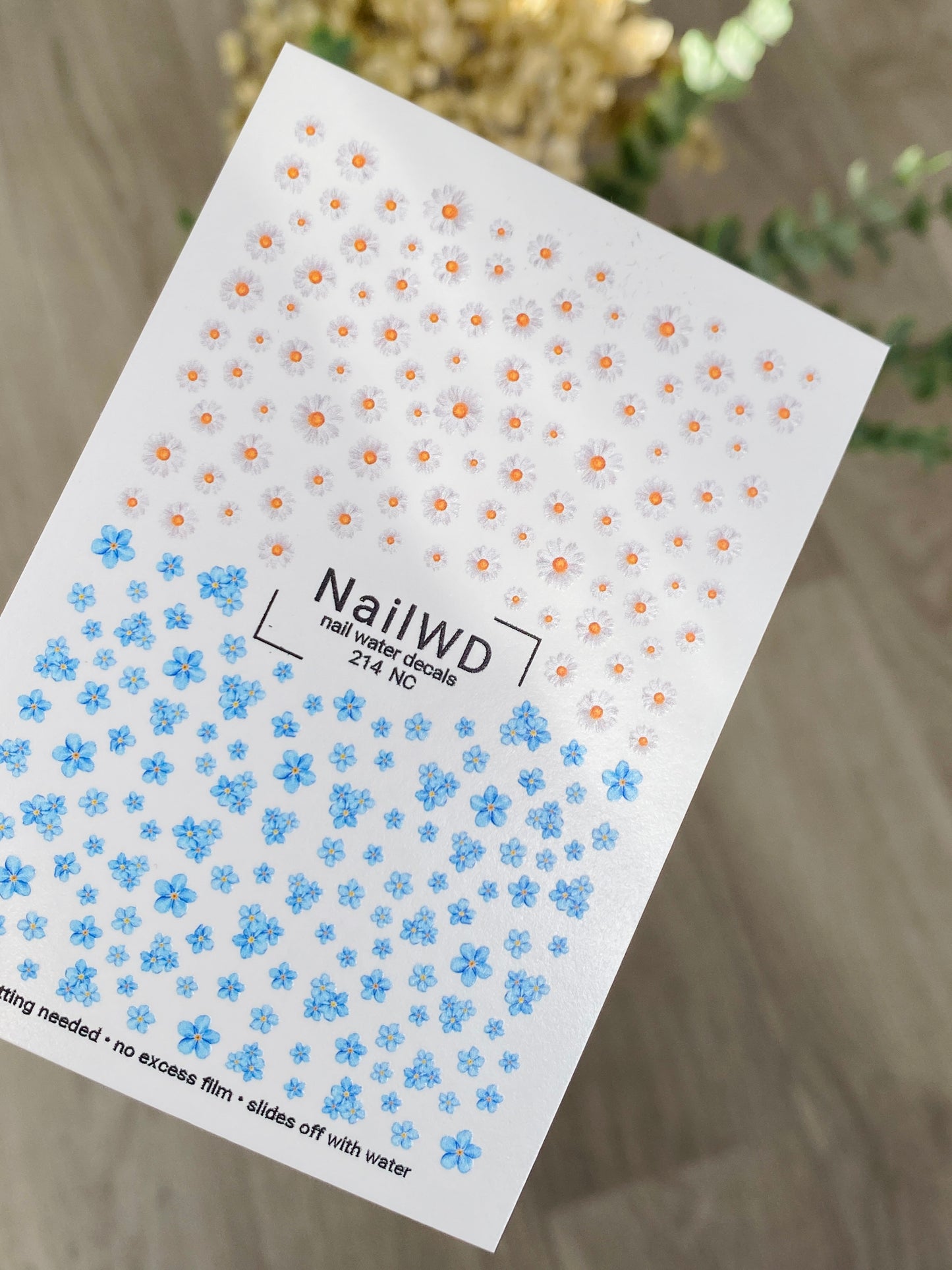 Nail Water Decal 214 Nail WD | Water Slide Nail Decals with Daisies and Forget-Me-Nots | Mini Floral Nail Art