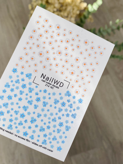 Nail Water Decal 214 Nail WD | Water Slide Nail Decals with Daisies and Forget-Me-Nots | Mini Floral Nail Art