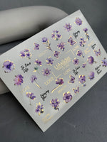 Nail Water Decal CF-242 | Purple Floral Water Slide Nail Decals | Flowers, Butterflies & Gold Accents - UASLIDER