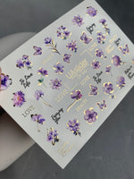 Nail Water Decal CF-242 | Purple Floral Water Slide Nail Decals | Flowers, Butterflies & Gold Accents - UASLIDER