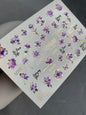 Nail Water Decal CF-242 | Purple Floral Water Slide Nail Decals | Flowers, Butterflies & Gold Accents
