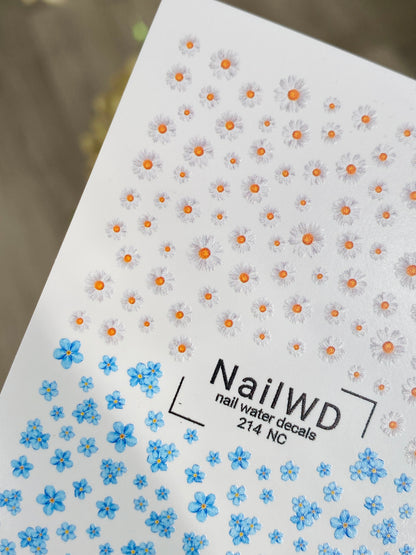 Nail Water Decal 214 Nail WD | Water Slide Nail Decals with Daisies and Forget-Me-Nots | Mini Floral Nail Art