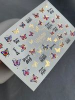 Nail Water Decal CF-243 | Colorful Butterfly Water Slide Nail Decals | Gradient Wings & Gold Details - UASLIDER