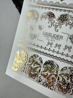 Heart Nail Decals — Gold Foil Lace Hearts, Bows & Floral Strips | Fg-321