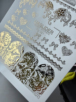Heart Nail Decals — Gold Foil Lace Hearts, Bows & Floral Strips | Fg-321