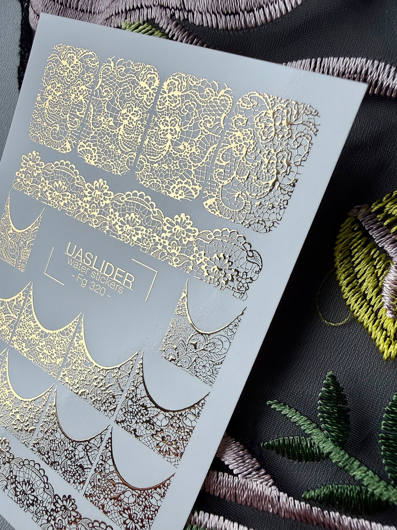Lace Nail Decals — Gold Foil Full Nail & French Tip Patterns | Fg-320
