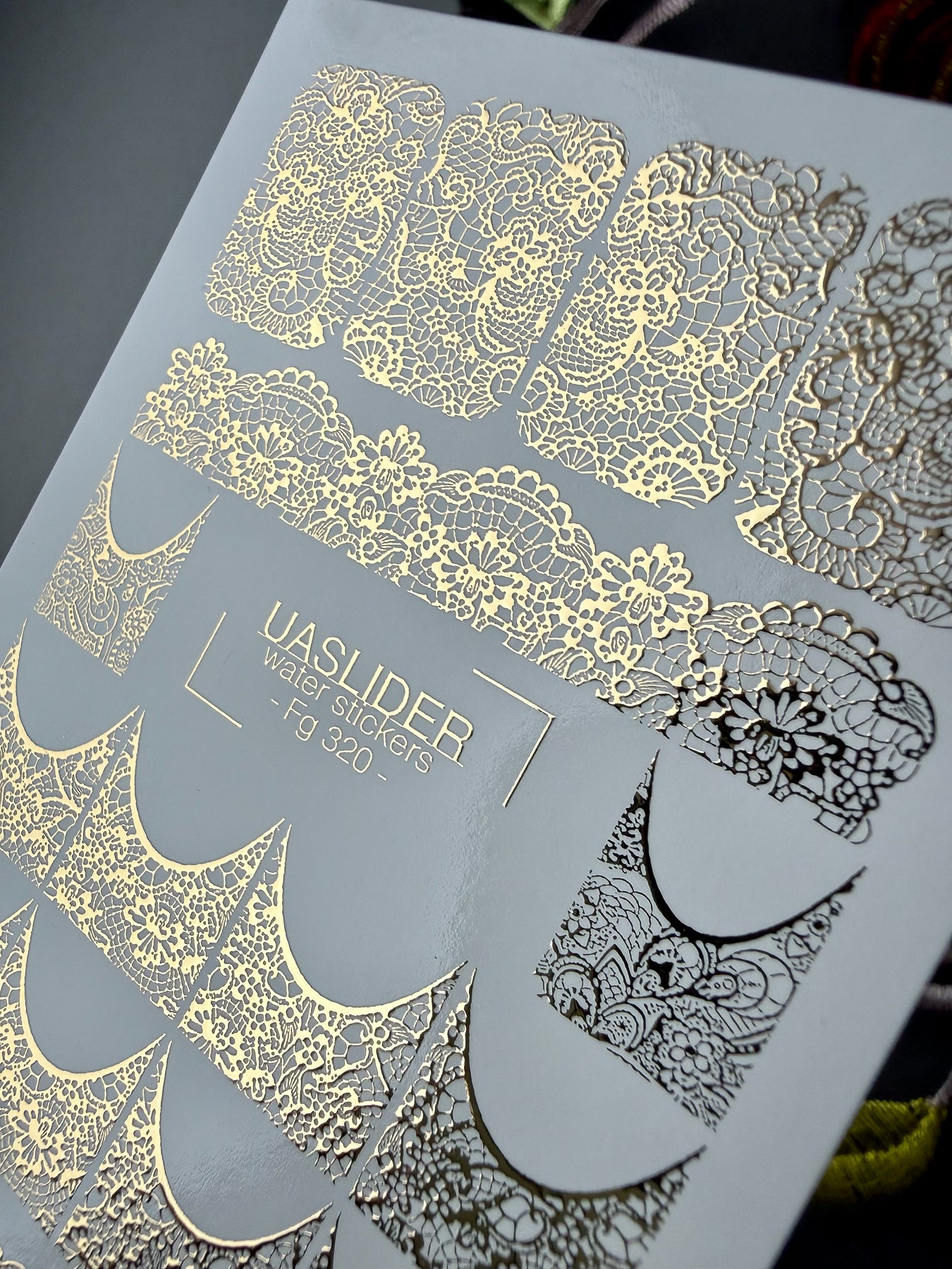 Lace Nail Decals — Gold Foil Full Nail & French Tip Patterns | Fg-320