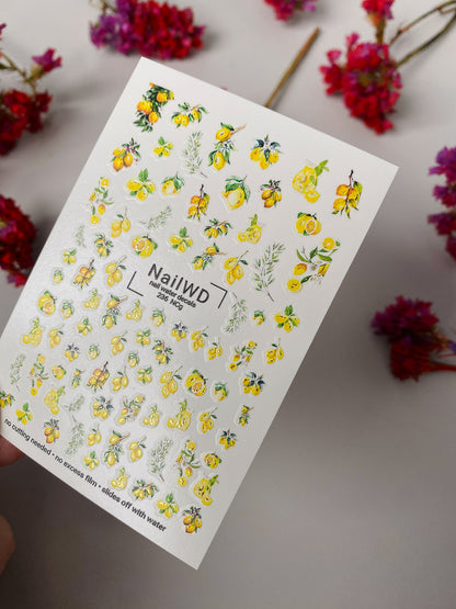 Nail Water Decal 236 Nail WD | Water Slide Nail Decals Lemon & Citrus Fruits | Nail Water Decals with Yellow Fruit Branches