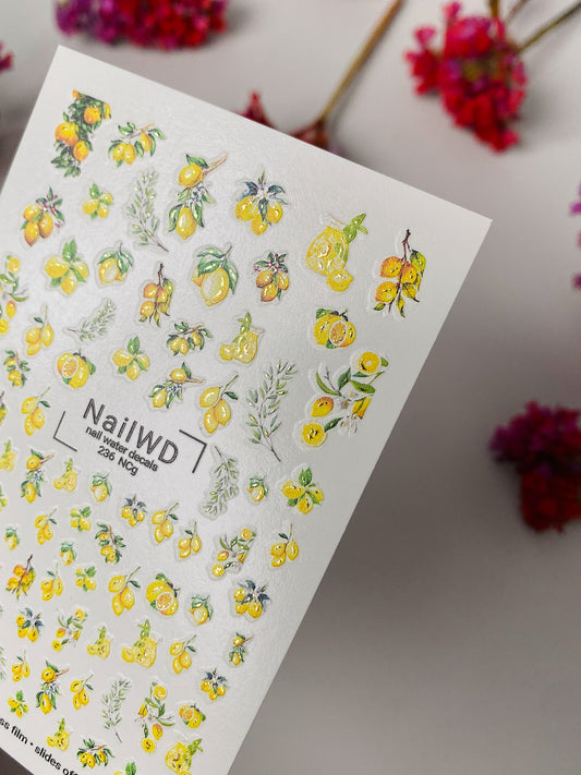 Nail Water Decal 236 Nail WD | Water Slide Nail Decals Lemon & Citrus Fruits | Nail Water Decals with Yellow Fruit Branches