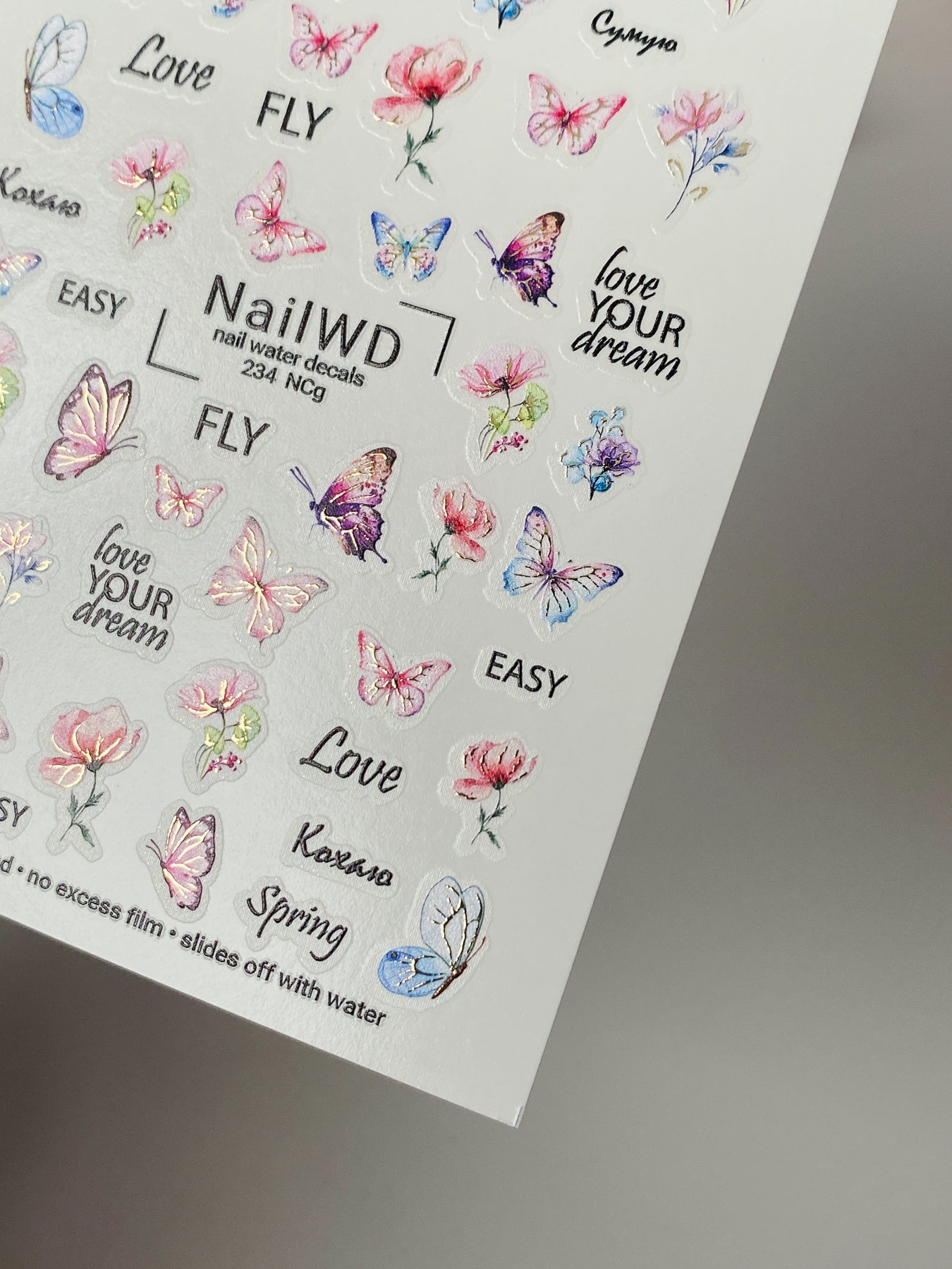 Nail Water Decal 234 Nail WD | Water Slide Nail Decals Colorful Butterflies & Spring Flowers | Nail Water Decals with Inspirational Quotes