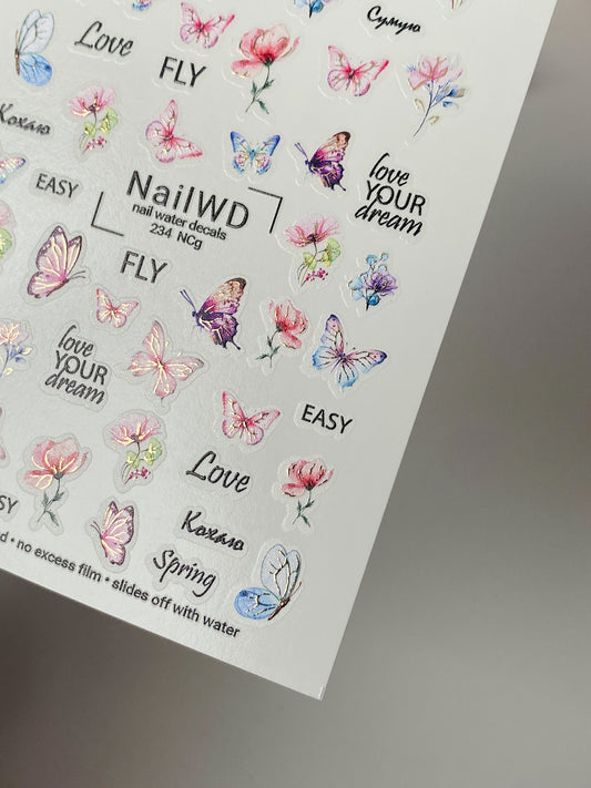 Nail Water Decal 234 Nail WD | Water Slide Nail Decals Colorful Butterflies & Spring Flowers | Nail Water Decals with Inspirational Quotes