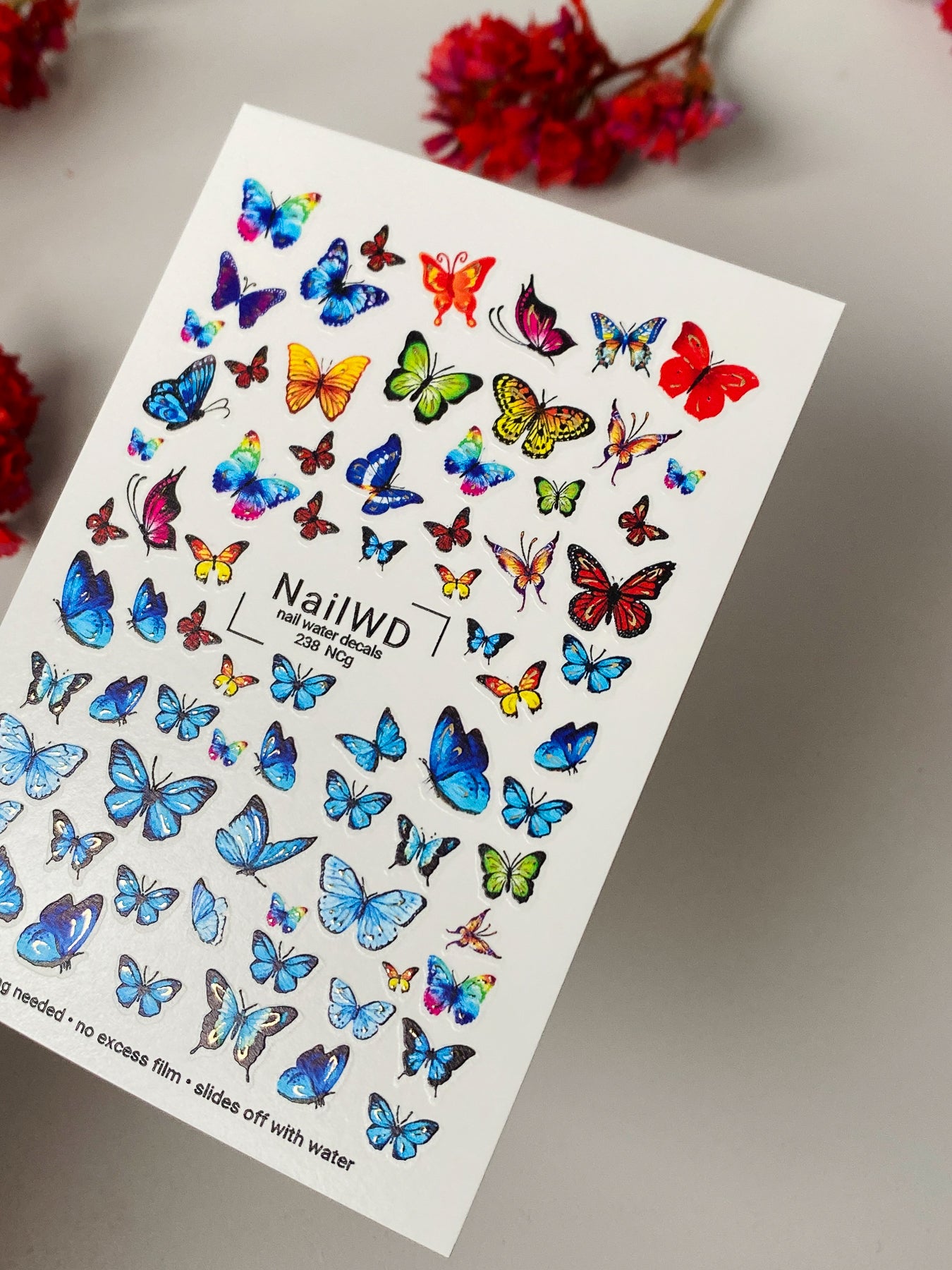 Nail Water Decal 238 Nail WD | Water Slide Nail Decals Butterfly Design | Nail Water Decals with Colorful Wings