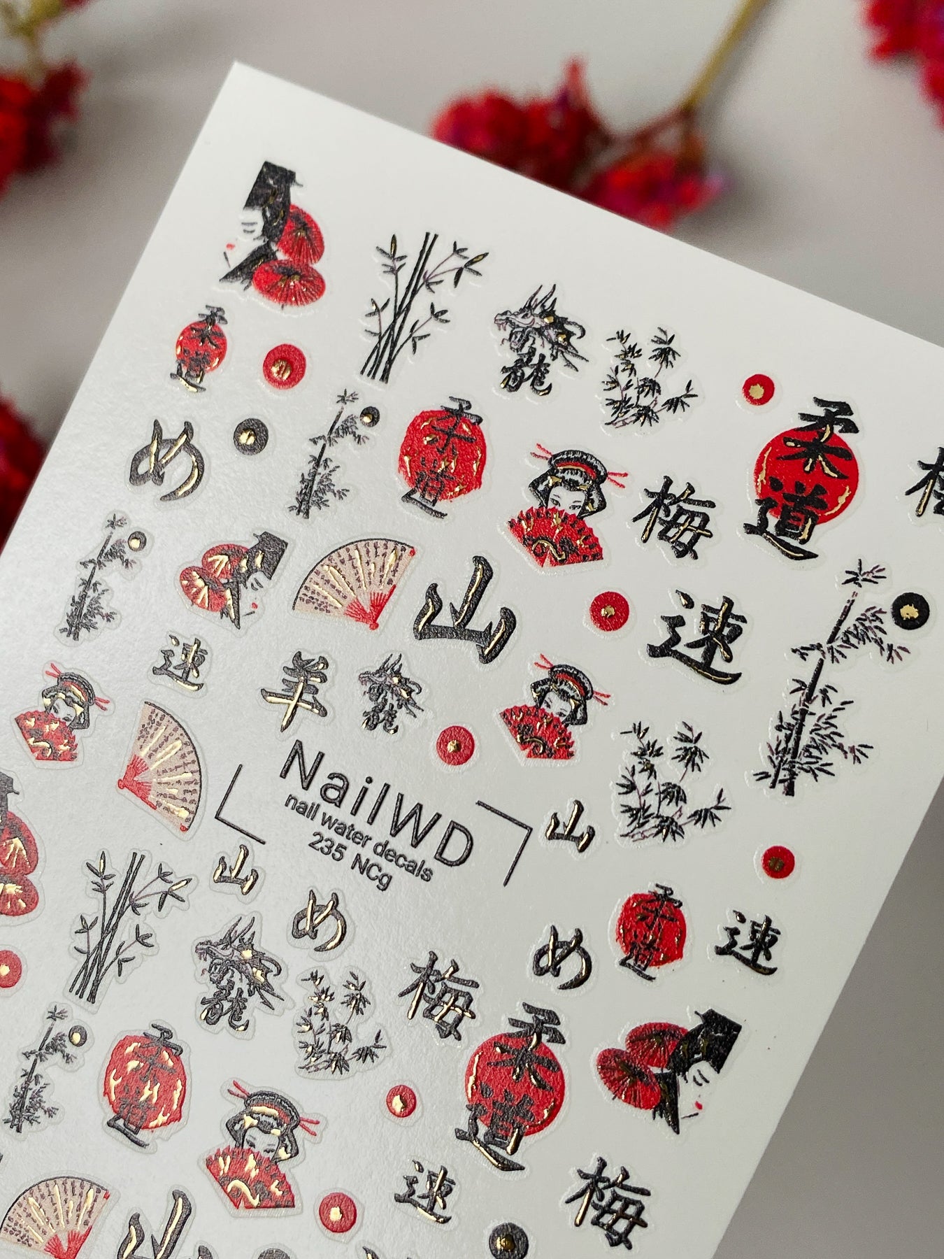 Nail Water Decal 235 Nail WD | Water Slide Nail Decals Japanese Geisha & Lanterns | Nail Water Decals with Bamboo and Kanji Art