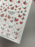 Nail Water Decal 230 Nail WD | Water Slide Nail Decals Watermelon & Butterflies | Nail Water Decals Summer Fruit French Tips