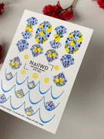 Nail Water Decal 229 Nail WD | Water Slide Nail Decals Lemons & Blue Tiles | Nail Water Decals Mediterranean French Tips