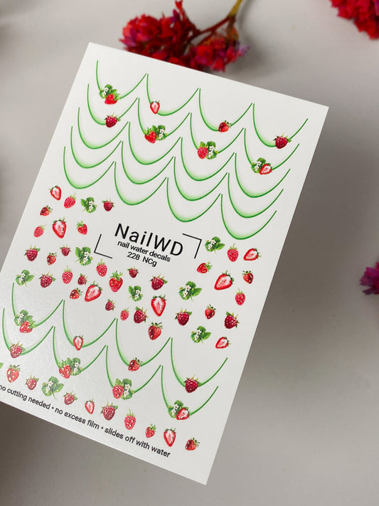 Nail Water Decal 228 Nail WD | Water Slide Nail Decals Strawberries Design | Nail Water Decals French Tips with Fruit