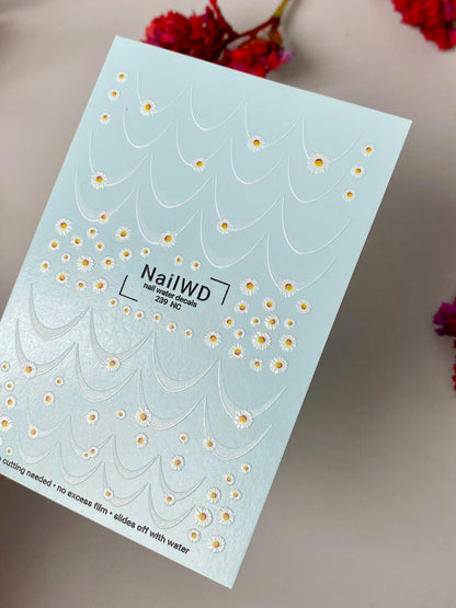 Adesivo per unghie 239 Nail WD | Adesivi per unghie a scivolamento ad acqua Margherite | Adesivi per unghie ad acqua con disegno floreale bianco