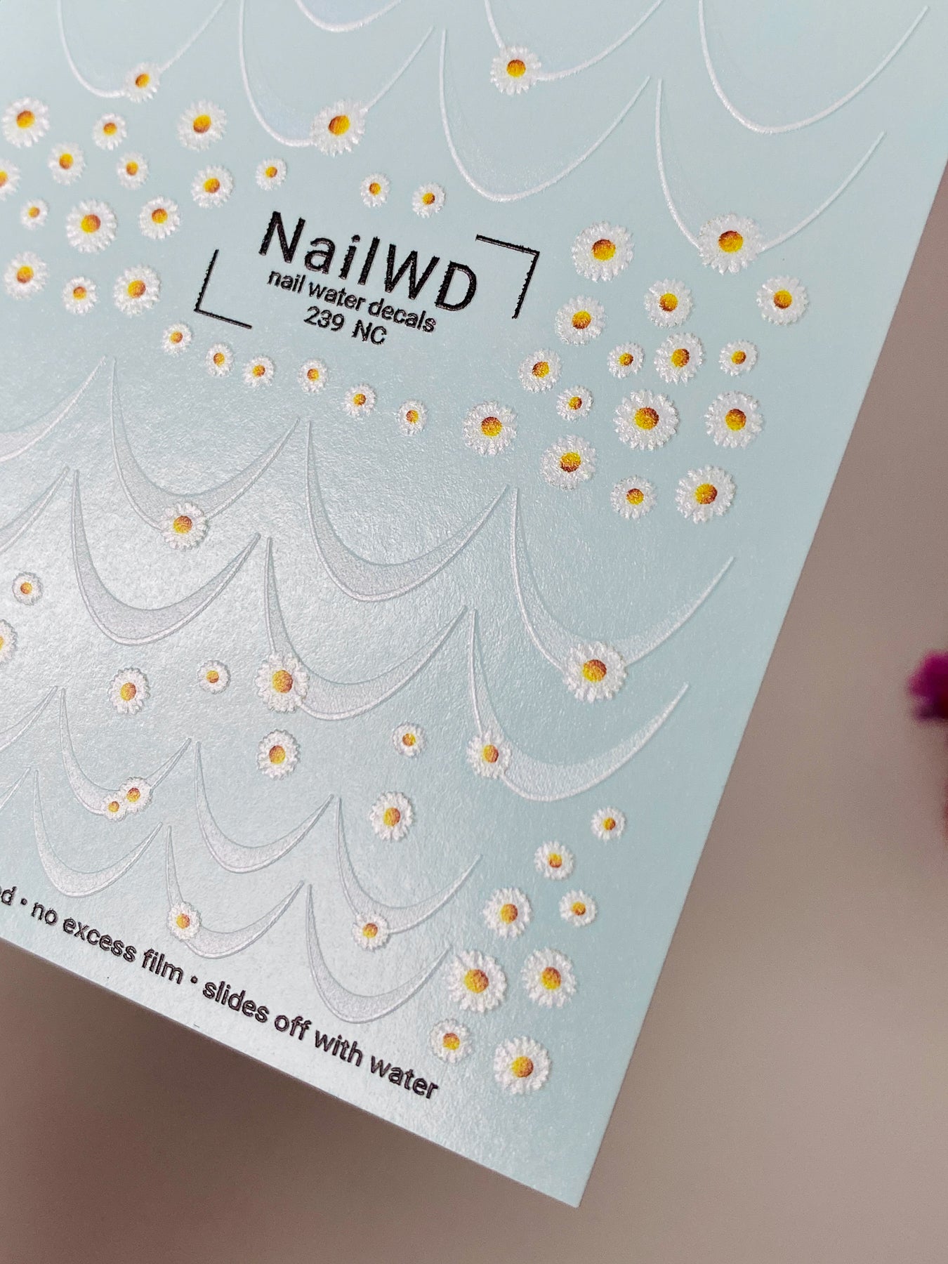 Nail Water Decal 239 Nail WD | Water Slide Nail Decals Daisies | Nail Water Decals with White Floral Design