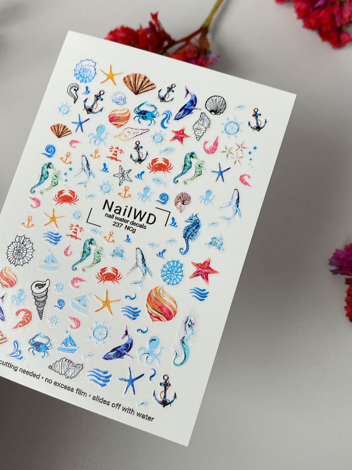 Nail Water Decal 237 Nail WD | Water Slide Nail Decals Ocean Theme | Nail Water Decals with Sea Creatures and Shells