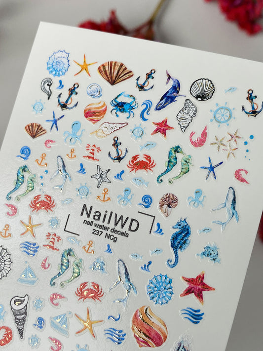 Nail Water Decal 237 Nail WD | Water Slide Nail Decals Ocean Theme | Nail Water Decals with Sea Creatures and Shells