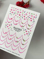 Nail Water Decal 226 Nail WD | Water Slide Nail Decals Pink Flowers and Lavender | Nail Water Decals French Tips Design