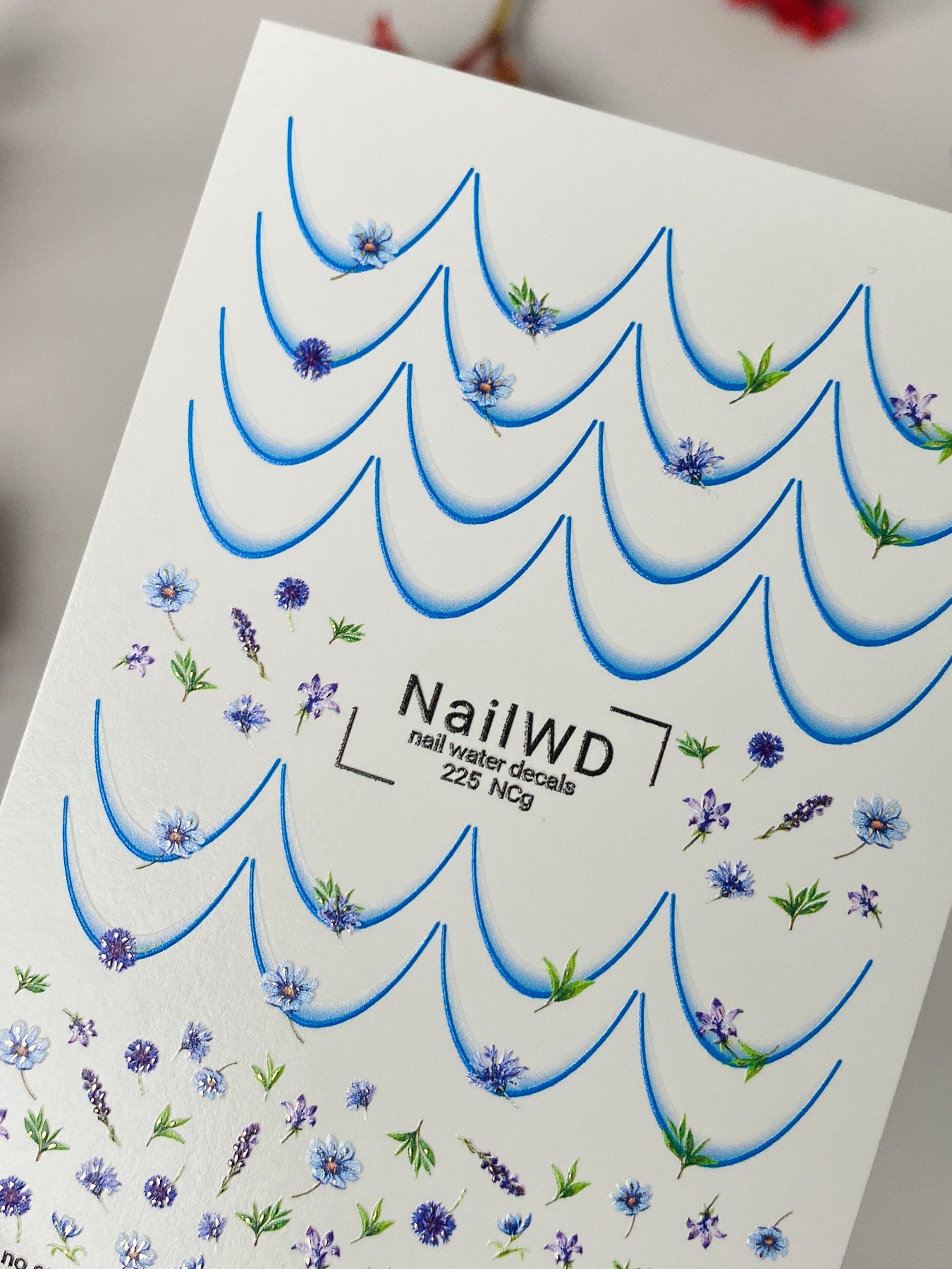 Nail Water Decal 225 Nail WD | Water Slide Nail Decals Blue Flowers and Lavender | Nail Water Decals Floral French Tips