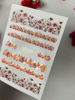 Autumn Nail Decals — Fall Leaf & Wildflower Strip Stickers Gold Foil | CF-667