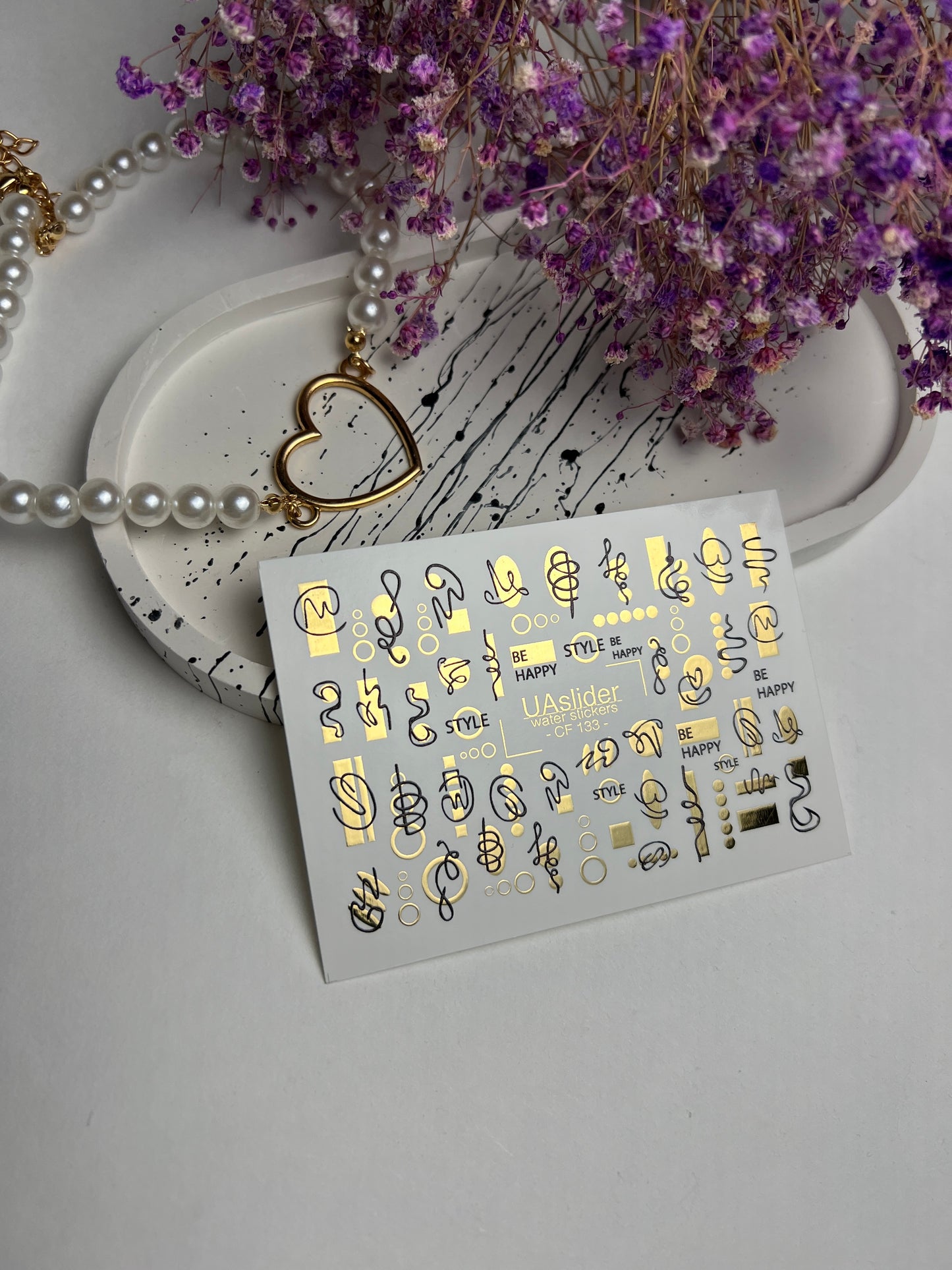 Nail Water Decal CF-133 Water Slide Nail Decals | Abstract Geometric Lines & Gold Accents