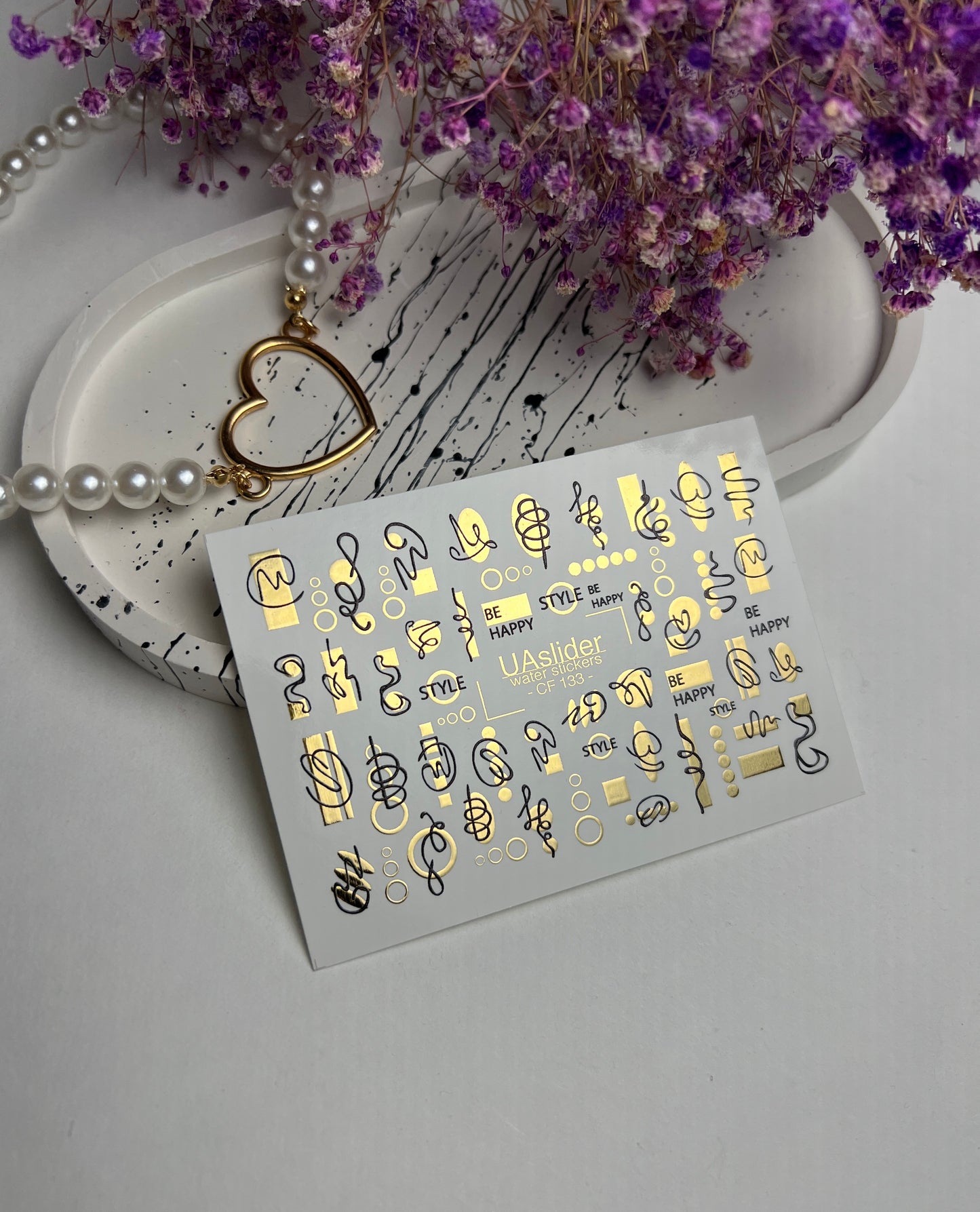 Nail Water Decal CF-133 Water Slide Nail Decals | Abstract Geometric Lines & Gold Accents