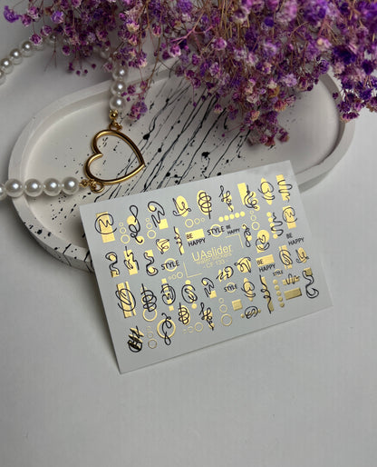 Nail Water Decal CF-133 Water Slide Nail Decals | Abstract Geometric Lines & Gold Accents